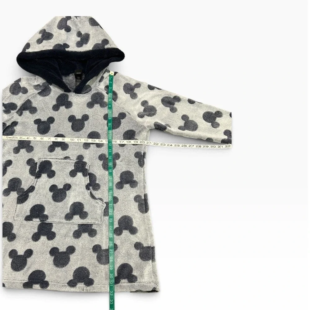 Disney Mickey Mouse Faux Fur Fleece Hooded Lounge Dress Grey Navy Large